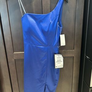Crystal Doll Vibrant Blue One-Shoulder Dress